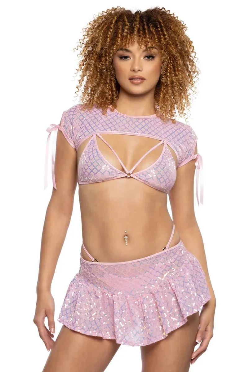 Baby Pink Sequin Ruffle Skirt