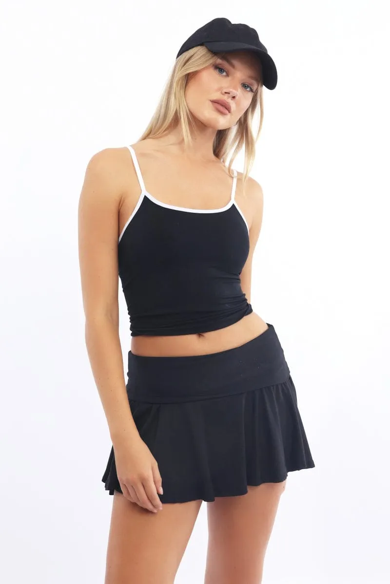Black Singlet Top Contrast Binding Seamless