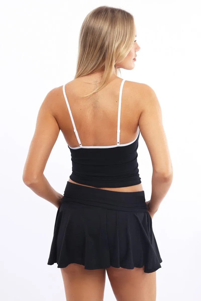 Black Singlet Top Contrast Binding Seamless