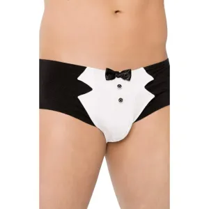 Boxeri sexy SOFTLINE Shorts 4504. lenjerie erotică pentru bărbați cu design de tuxedo cu papion. negru cu alb. mărime L