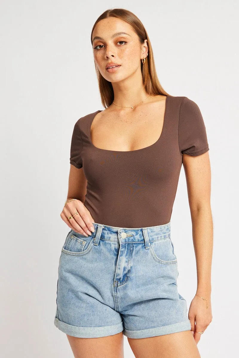 Brown Bodysuit Short Sleeve Supersoft