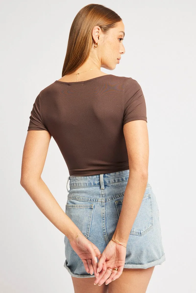 Brown Bodysuit Short Sleeve Supersoft