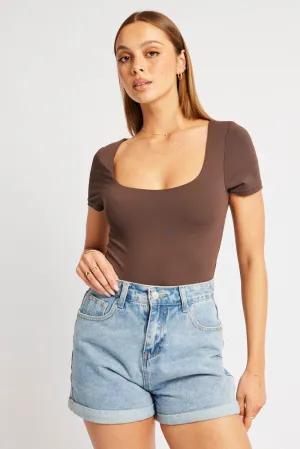 Brown Bodysuit Short Sleeve Supersoft