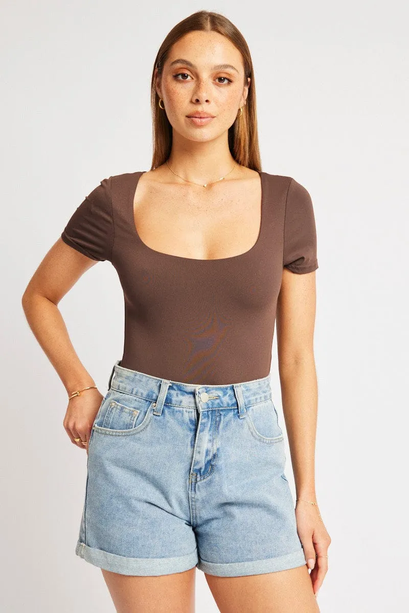 Brown Bodysuit Short Sleeve Supersoft