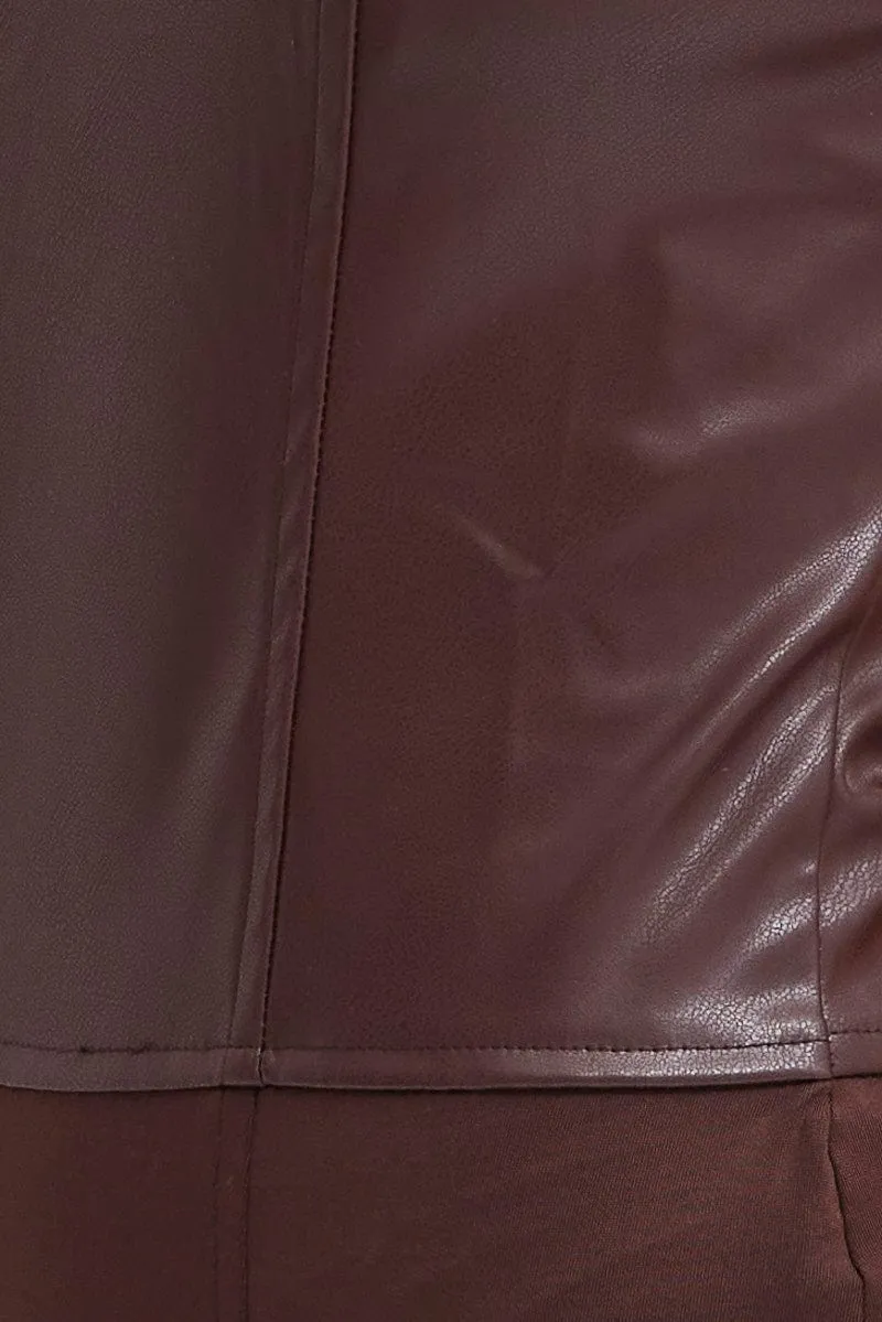 Brown Bodysuit Sleeveless Sweetheart Faux Leather