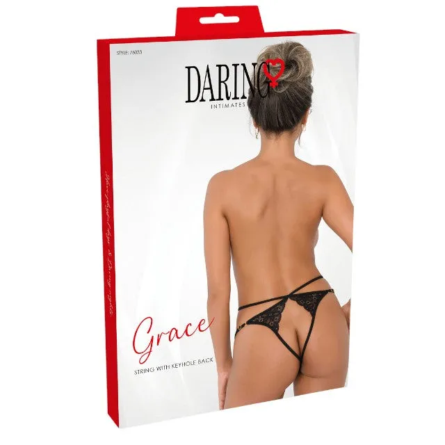 Chilot sexy DARING INTIMATES Grace String with Keyhole Back. design cu bretele subțiri și decupaje. culoare negru. mărime L/XL. model 76033