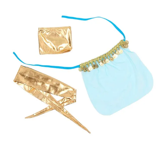 Costum sexy SUBBLIME India Style. set cu sutien. șalvari și accesorii. culoare albastru cu auriu. mărime L/XL (model D-239900)