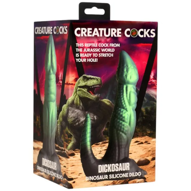 Dildo dinozaur CREATURE COCKS Dickosaur. pentru jocuri de fantezie. bază cu ventuză. lungime 18.5 cm. culoare verde