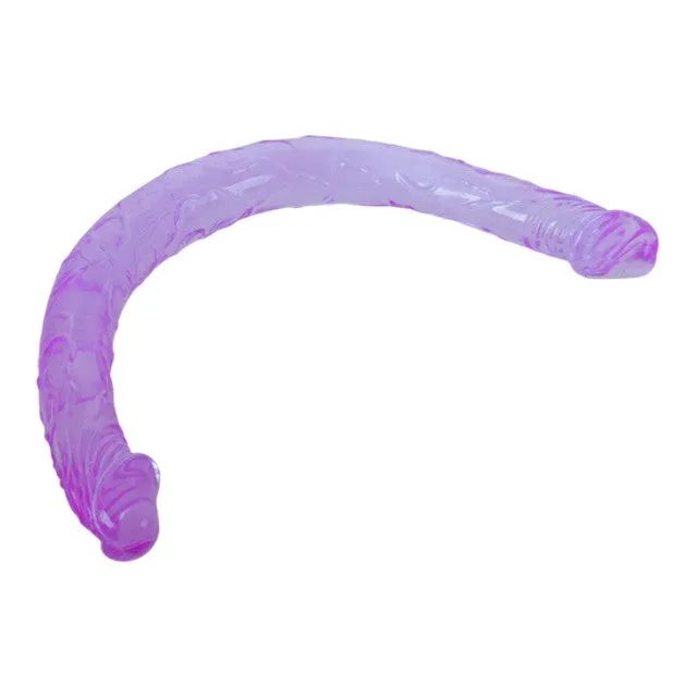 Dildo dublu realist BAILE Double Dones. pentru dublă penetrare. din material moale și flexibil. lungime 44 cm. mov transparent