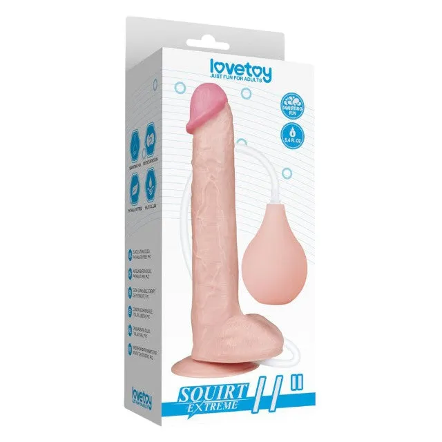 Dildo realist cu funcție de ejaculare LOVETOY Squirt Extreme 11. bază cu ventuză pentru fixare. culoarea pielii. 28 cm