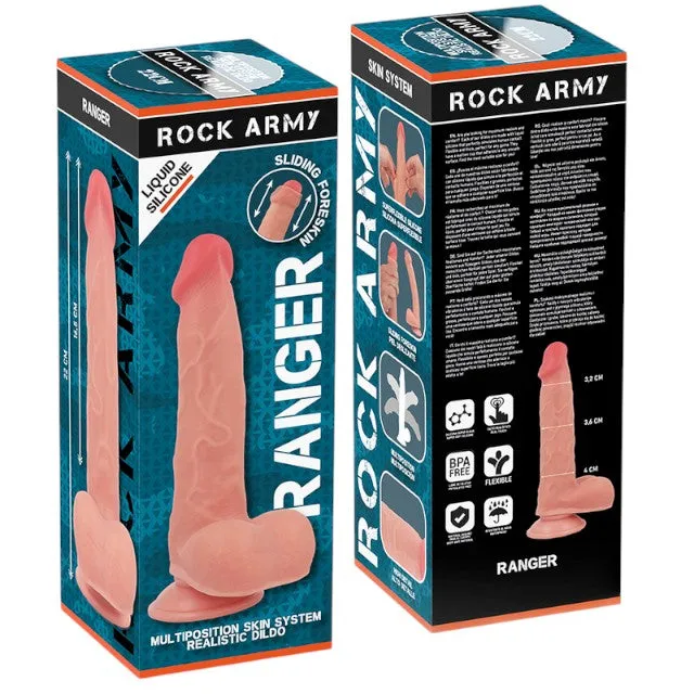Dildo ROCK ARMY Liquid Silicone Ranger. bază cu ventuză pentru fixare. din silicon hipoalergenic. lungime 22 cm. culoarea pielii