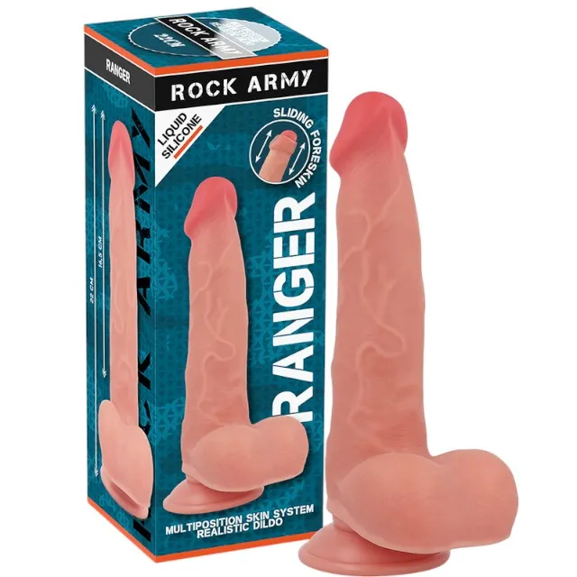 Dildo ROCK ARMY Liquid Silicone Ranger. bază cu ventuză pentru fixare. din silicon hipoalergenic. lungime 22 cm. culoarea pielii