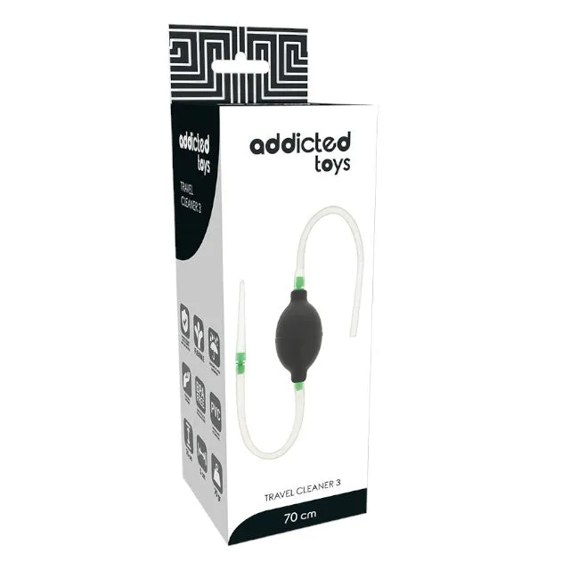 Duș anal cu tub de golire ADDICTED TOYS Travel Cleaner 3. din material flexibil și hipoalergenic. negru cu verde. 70 cm