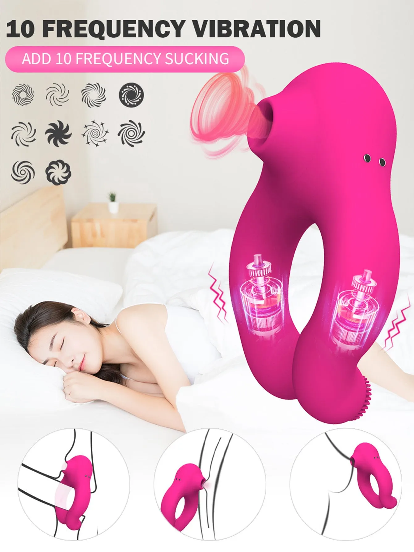 Female Sucking Vibrator - Male Penis Cock Ring Clamping Sex Toys for Couples Women