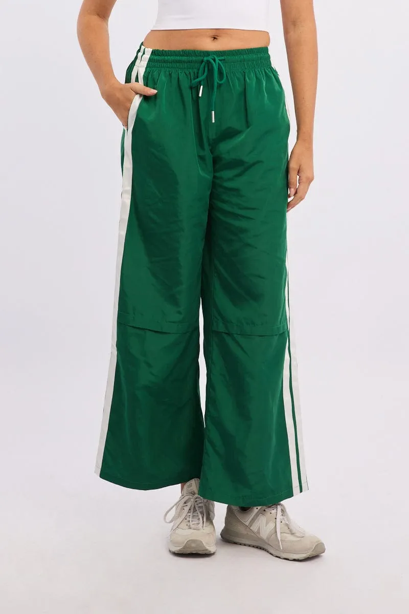 Green Track Pants Side Stripe
