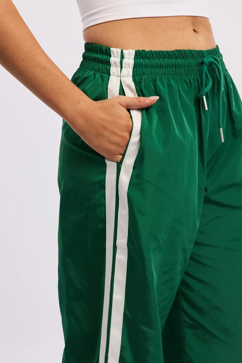 Green Track Pants Side Stripe