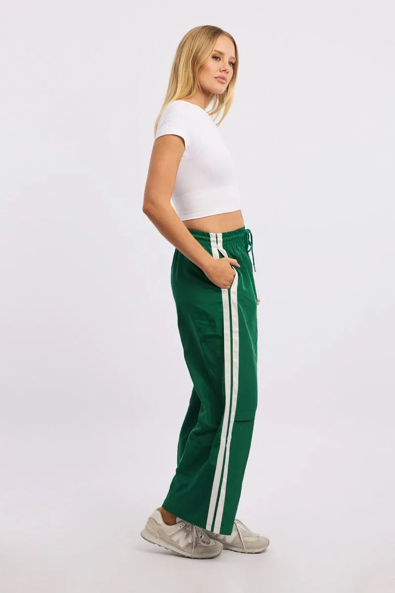 Green Track Pants Side Stripe