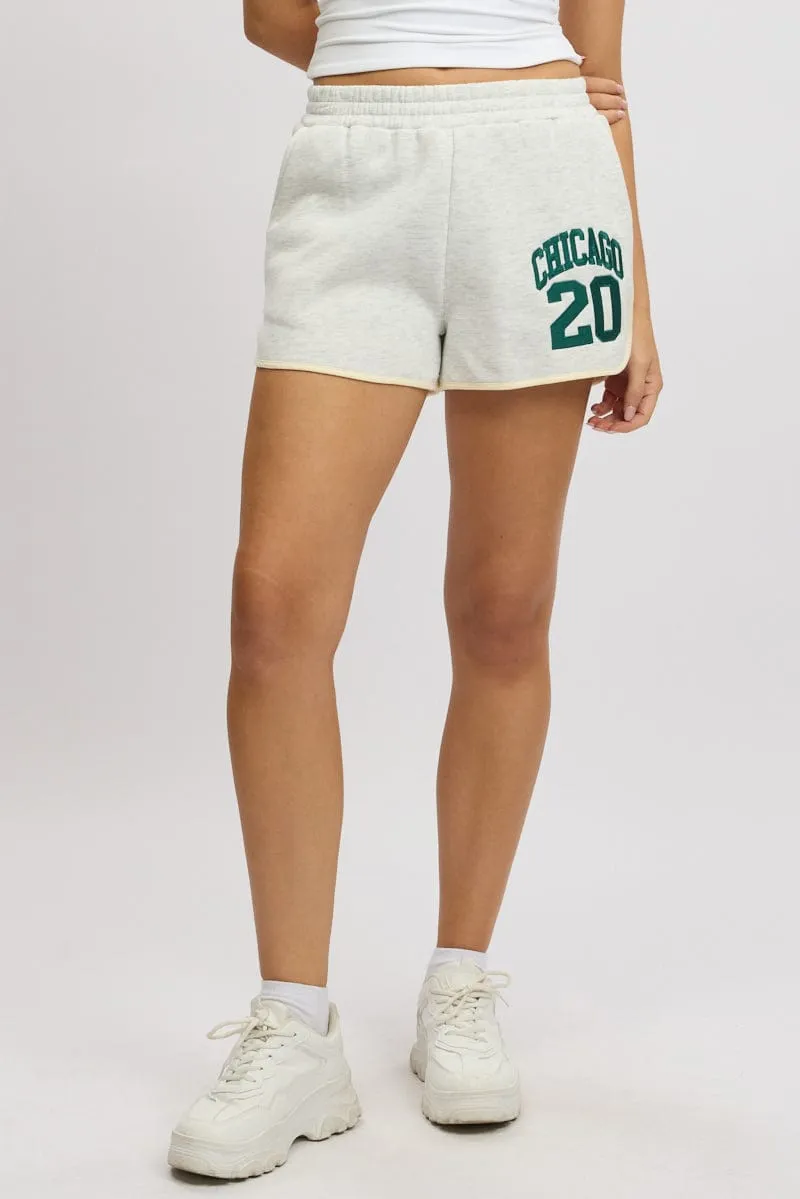Grey Track Shorts High Rise Elastic Waist