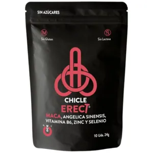 Gumă de mestecat WUG Chicle Erect. pentru erecții puternice și testosteron. cu maca. vitamina B6. zinc și seleniu. fără zahăr. 10 buc