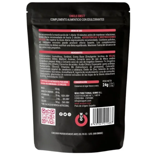 Gumă de mestecat WUG Chicle Erect. pentru erecții puternice și testosteron. cu maca. vitamina B6. zinc și seleniu. fără zahăr. 10 buc