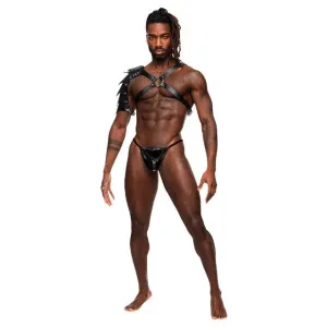 Ham de piept MALE POWER Aquarius. cu scut de umăr și curele ajustabile. din piele ecologică. negru