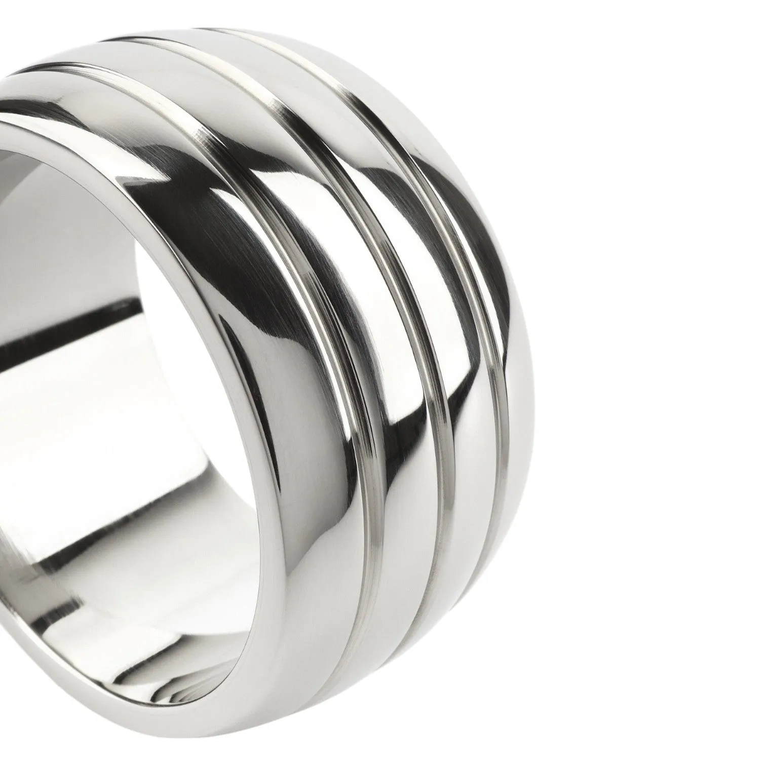 Inel pentru penis MR. STEEL Oval Barrel C-Ring. cu striații. din oțel inoxidabil. diametru 5 cm. argintiu