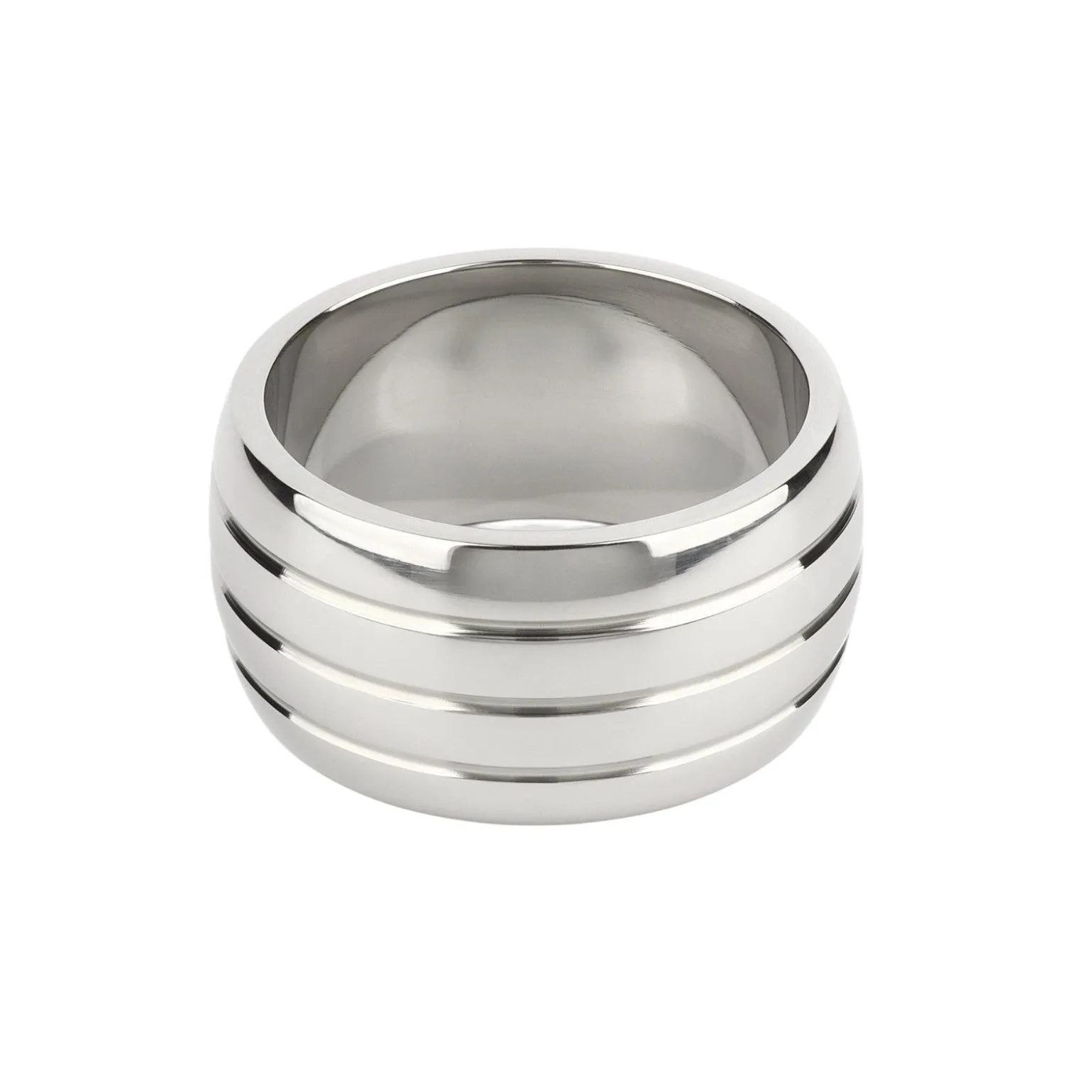 Inel pentru penis MR. STEEL Oval Barrel C-Ring. cu striații. din oțel inoxidabil. diametru 5 cm. argintiu