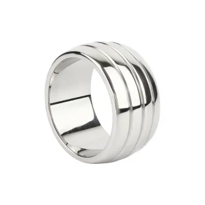 Inel pentru penis MR. STEEL Oval Barrel C-Ring. cu striații. din oțel inoxidabil. diametru 5 cm. argintiu