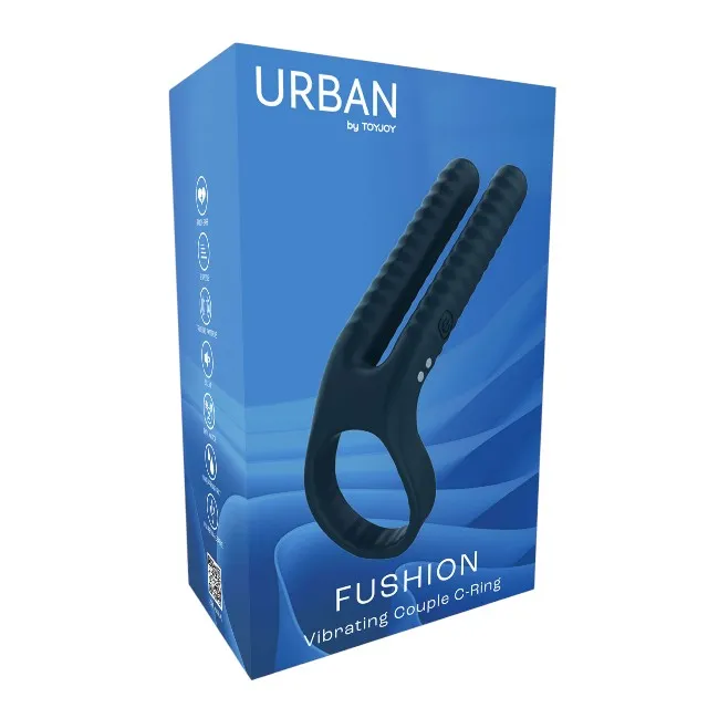 Inel vibrator pentru penis TOYJOY FUSHION Vibrating Couple C-Ring. 10 funcții de vibrație. rezistent la apă IPX7. albastru