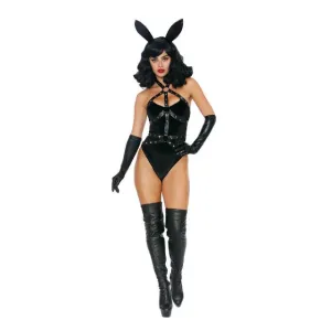 Lenjerie sexy 3 piese DREAMGIRL Bad Girl Bunny. cu urechi de iepuraș și body cu ham din piele artificială. culoarea negru. mărimea M