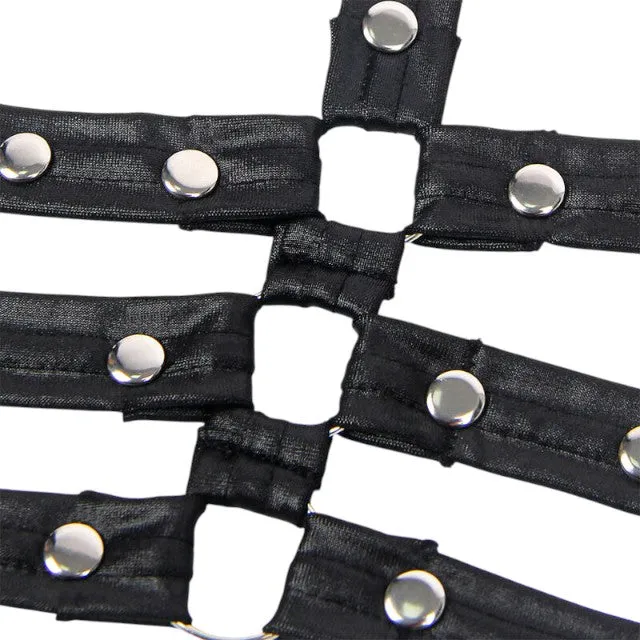 Lenjerie sexy SUBBLIME Leather Bondage Dress. rochie cu aspect lucios și curele BDSM. culoare negru. mărime S/M. model 954406