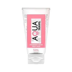 Lubrifiant cu aromă AQUA TRAVEL Strawberry Cream. pe bază de apă. cu gust delicios de căpșuni și frișcă. 50 ml