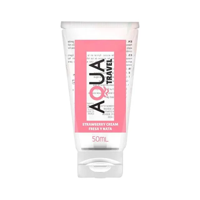Lubrifiant cu aromă AQUA TRAVEL Strawberry Cream. pe bază de apă. cu gust delicios de căpșuni și frișcă. 50 ml