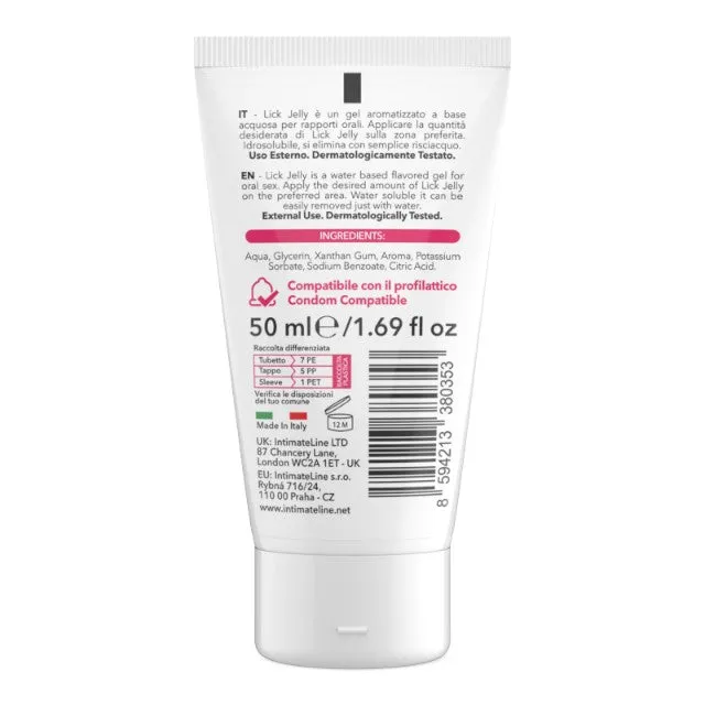 Lubrifiant cu aromă LICK JELLY Cherry. pe bază de apă. cu aromă naturală de cireșe. 50 ml