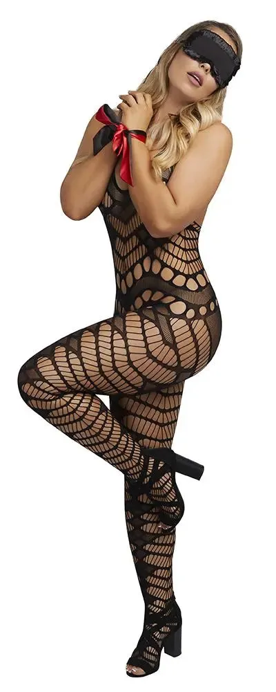 Magic Silk Love And Bondage Catsuit 2Pc Set OS Black