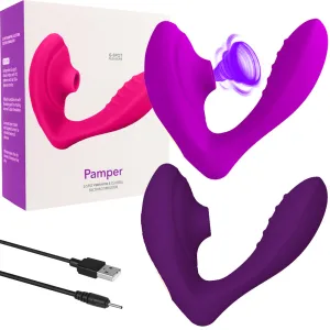 Pamper 2-in-1 Clitoral Sucking Stimulator G-Spot Vibrator Dildo Women Sex Toy