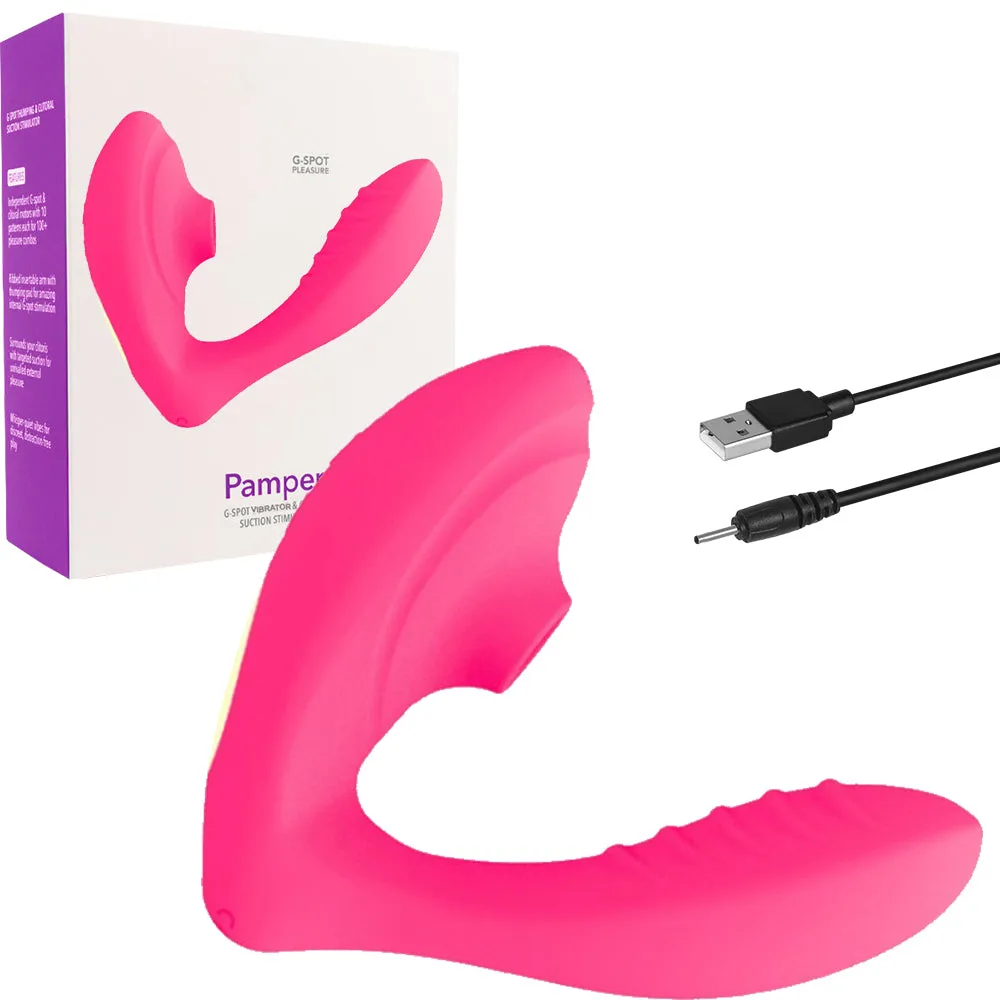 Pamper 2-in-1 Clitoral Sucking Stimulator G-Spot Vibrator Dildo Women Sex Toy