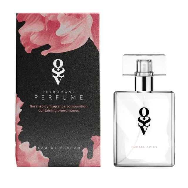 Parfum cu feromoni pentru femei OBSESSIVE Floral-Spicy. note de ambră. vanilie. iasomie și ylang-ylang. culoare corai. 30 ml