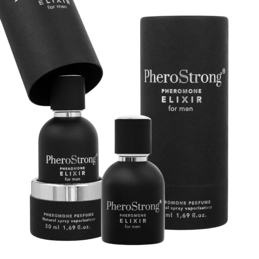 Parfum cu feromoni PHEROSTRONG Elixir. pentru bărbați. cu note de lemn de santal. ylang-ylang și trandafir bulgar. negru. 50 ml