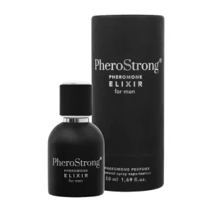 Parfum cu feromoni PHEROSTRONG Elixir. pentru bărbați. cu note de lemn de santal. ylang-ylang și trandafir bulgar. negru. 50 ml