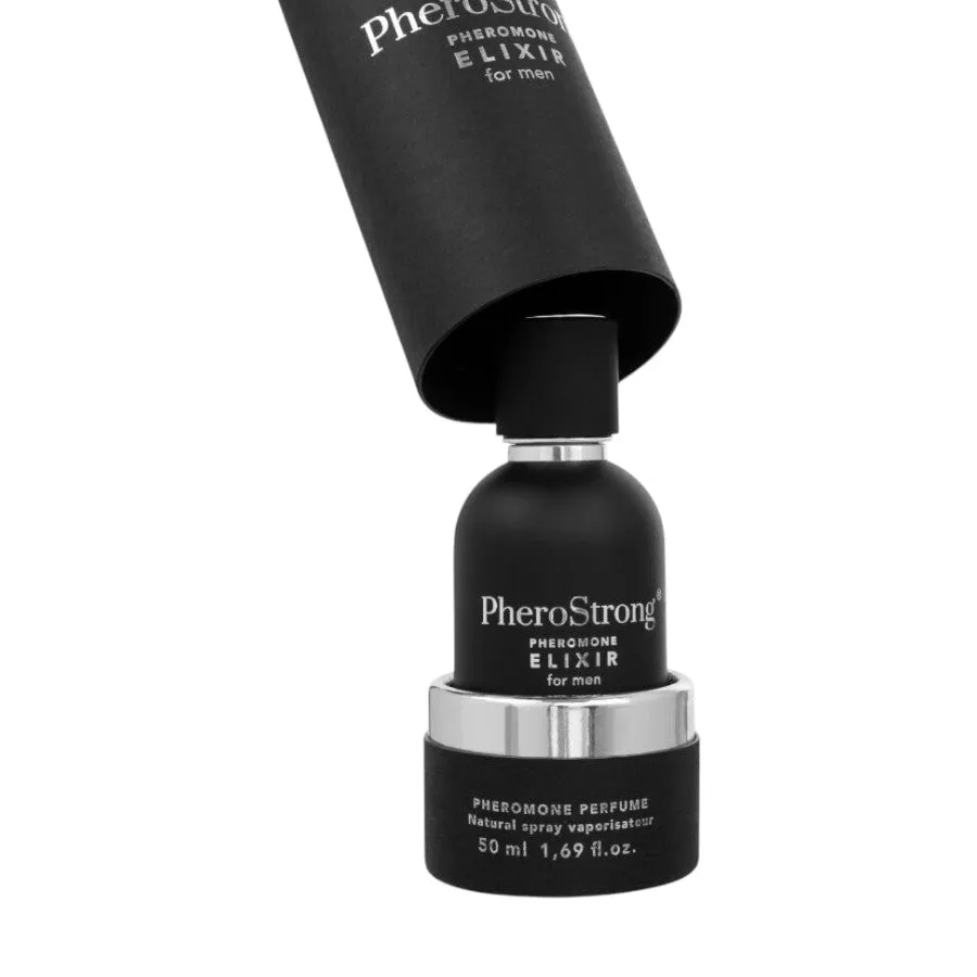 Parfum cu feromoni PHEROSTRONG Elixir. pentru bărbați. cu note de lemn de santal. ylang-ylang și trandafir bulgar. negru. 50 ml