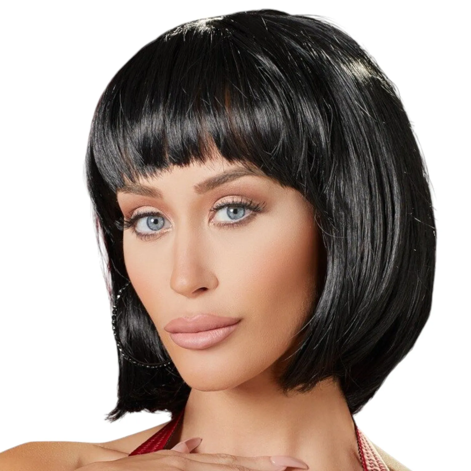 Perucă sexy COTTELLI Accessoires. pentru jocuri erotice și costume roleplay. bob scurt cu breton. culoarea negru