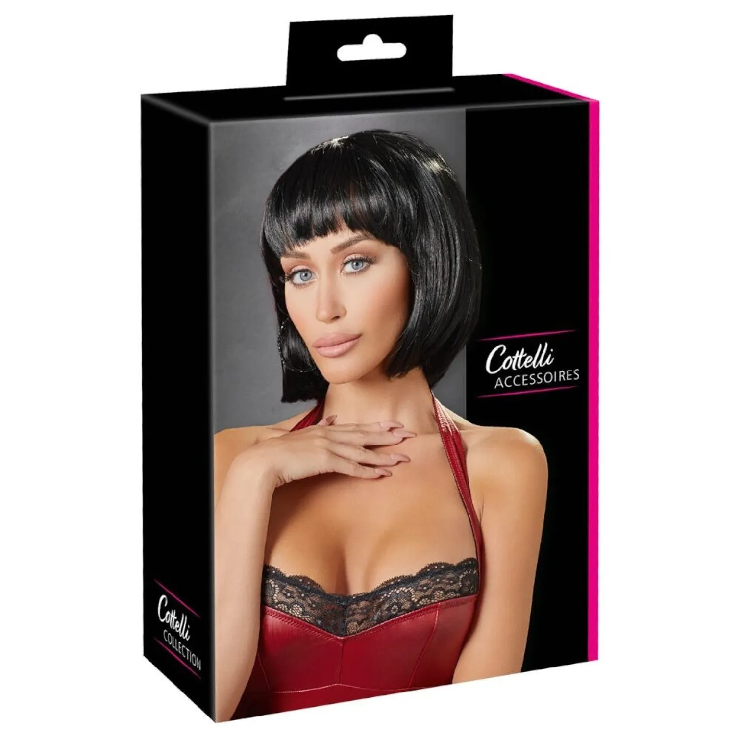 Perucă sexy COTTELLI Accessoires. pentru jocuri erotice și costume roleplay. bob scurt cu breton. culoarea negru