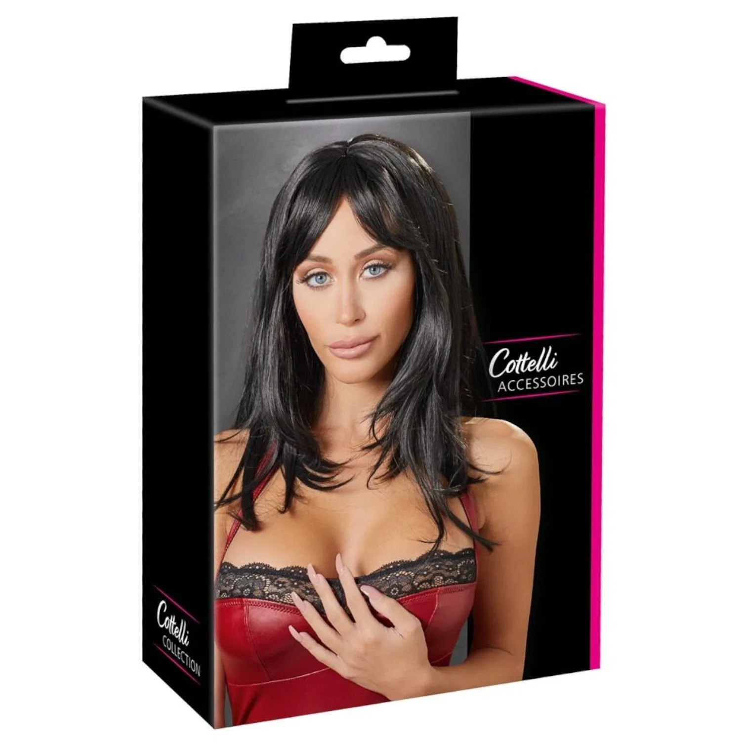 Perucă sexy COTTELLI Accessoires. pentru jocuri erotice și costume roleplay. păr lung în scări cu breton. culoarea negru