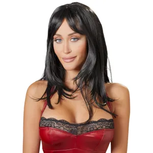 Perucă sexy COTTELLI Accessoires. pentru jocuri erotice și costume roleplay. păr lung în scări cu breton. culoarea negru