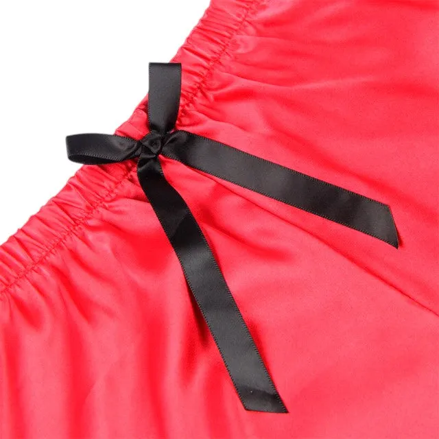 Pijamale sexy SUBBLIME Casual Silk Nightgown. maiou din dantelă   pantaloni scurți din satin. negru cu roșu. mărime L/XL. model 953966