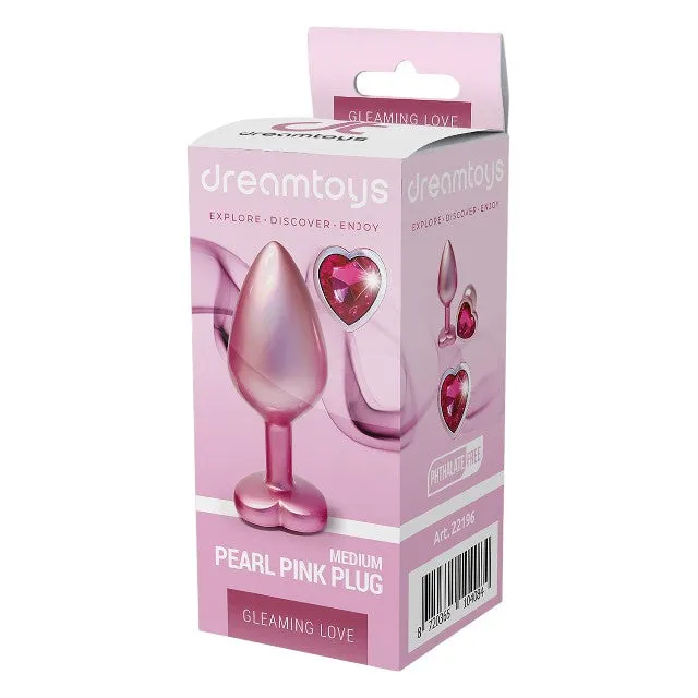Plug anal DREAMTOYS Pearl Pink Plug. cu bază în formă de inimă. lungime 8.3 cm. diametru 3.4 cm. roz. mărime M
