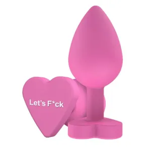 Plug anal TOYJOY Anal Play Booty Sweethearts. cu mesaj „Let's Fuck pe baza în formă de inimă. diametru 3.5 cm. roz