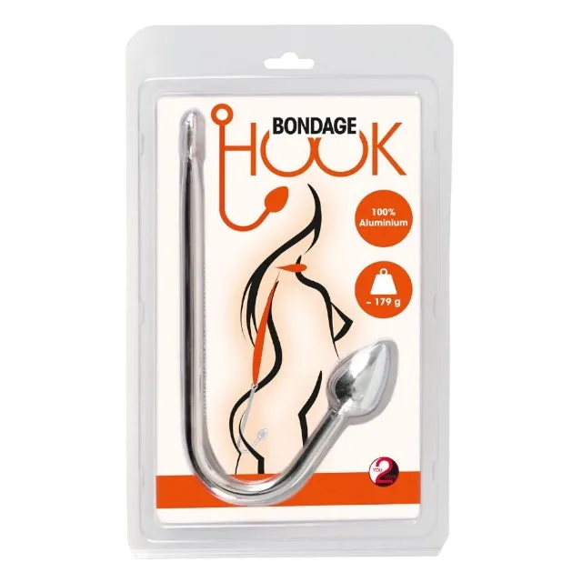 Plug anal YOU2TOYS Bondage Hook. în formă de cârlig de pescuit. pentru jocuri erotice BDSM. lungime 24 cm. argintiu