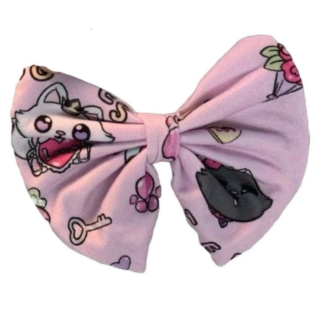 Princess Kitty Love Pink Fabric Hair Bow *